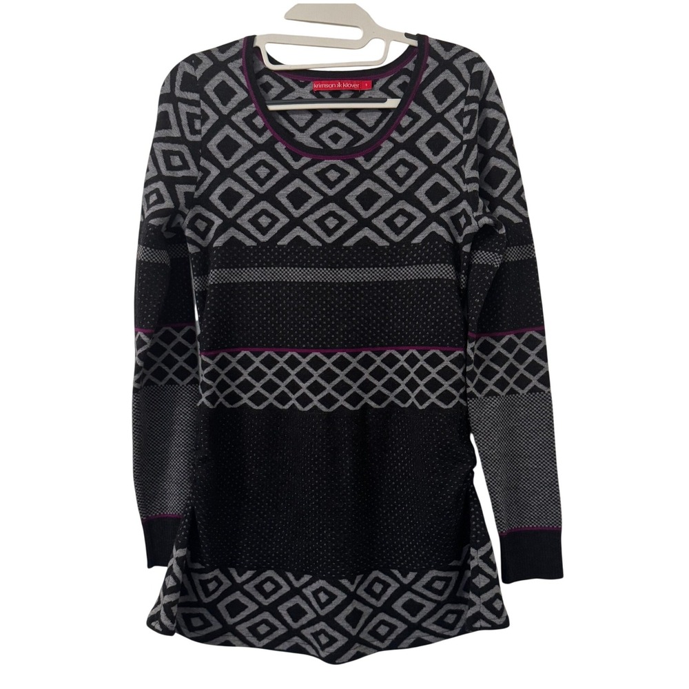 Krimson Klover Geometric Knit Tunic Sweater Womens S Black Magenta
